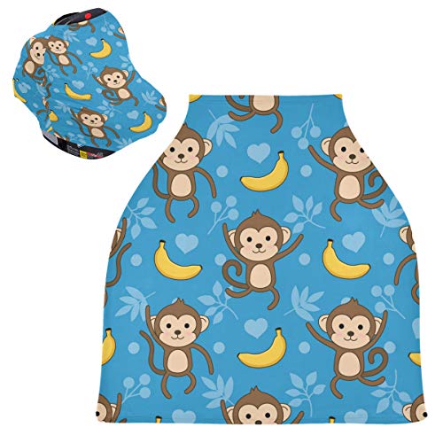 Stretchy Baby Car Seat Canopy - Cute Cartoon Monkey Infant Stroller Cover | Multi-Use Nursing & Car Seat Canopy for Boys & Girls | Perfect for Strollers, Shopping Carts & Breastfeeding in Public