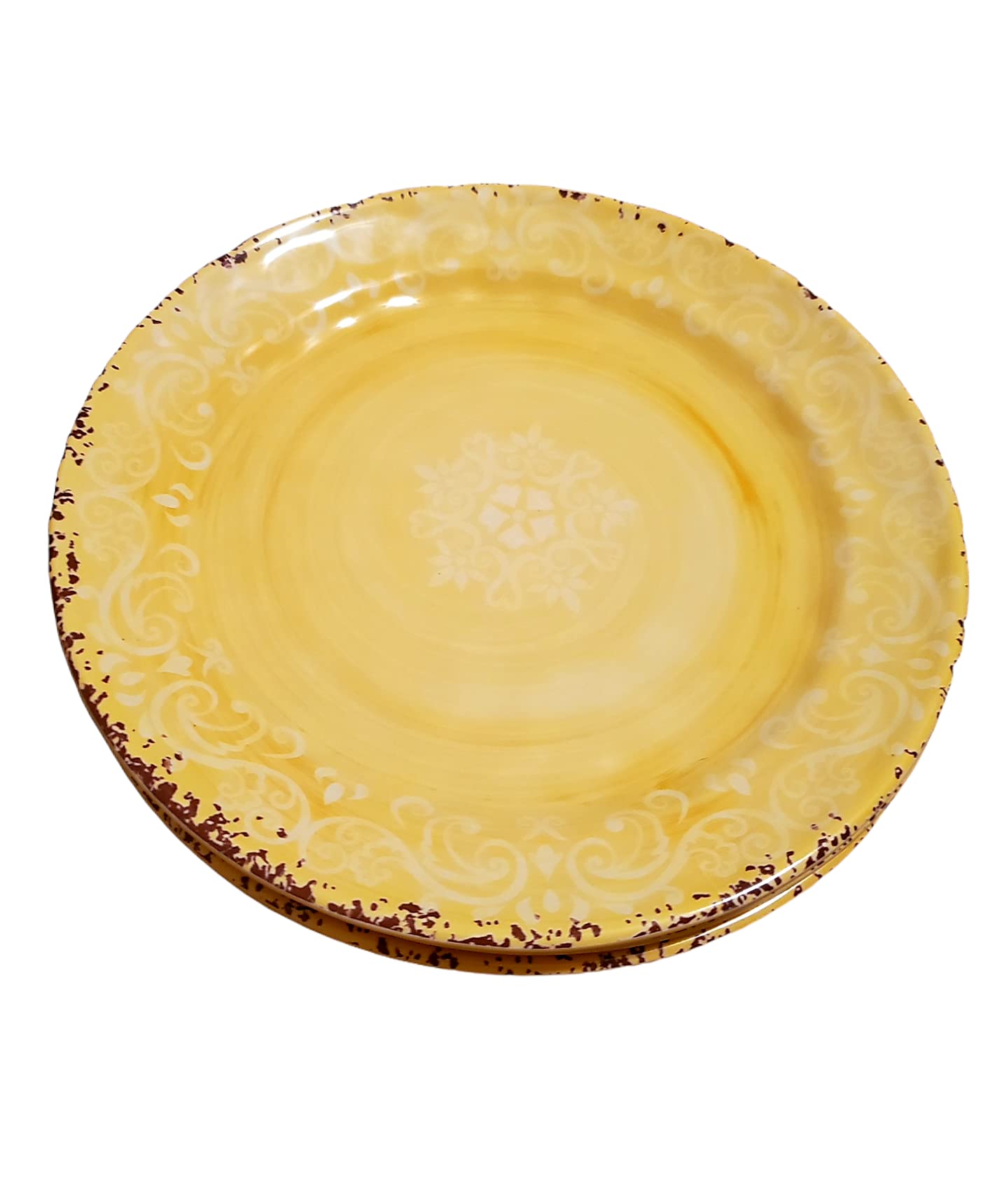 Cynthia Rowley New York 11-inch Rustic Crackle Melamine Dinner Plates Set of 4 - Yellow | Durable & Stylish for Everyday Dining, Outdoor Picnics, and Party Entertaining