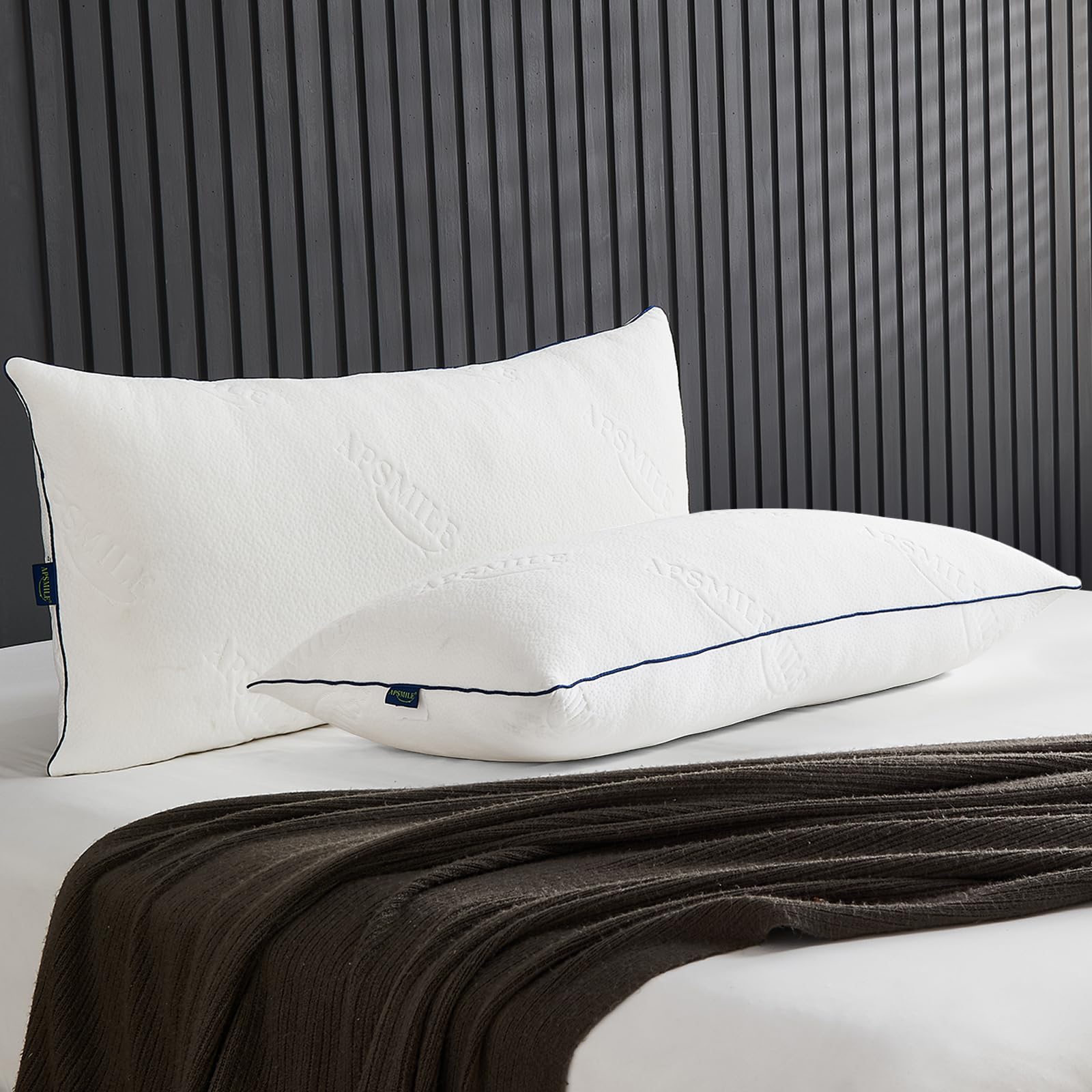 APSMILE Queen Size Shredded Memory Foam Pillows Set of 2 - Adjustable Cooling Pillows for Neck Pain Relief, Luxury Hotel Quality Bed Pillows for Side & Back Sleepers (White, 18x28 Inches) - Perfect for Hot Sleepers & Pressure Relief