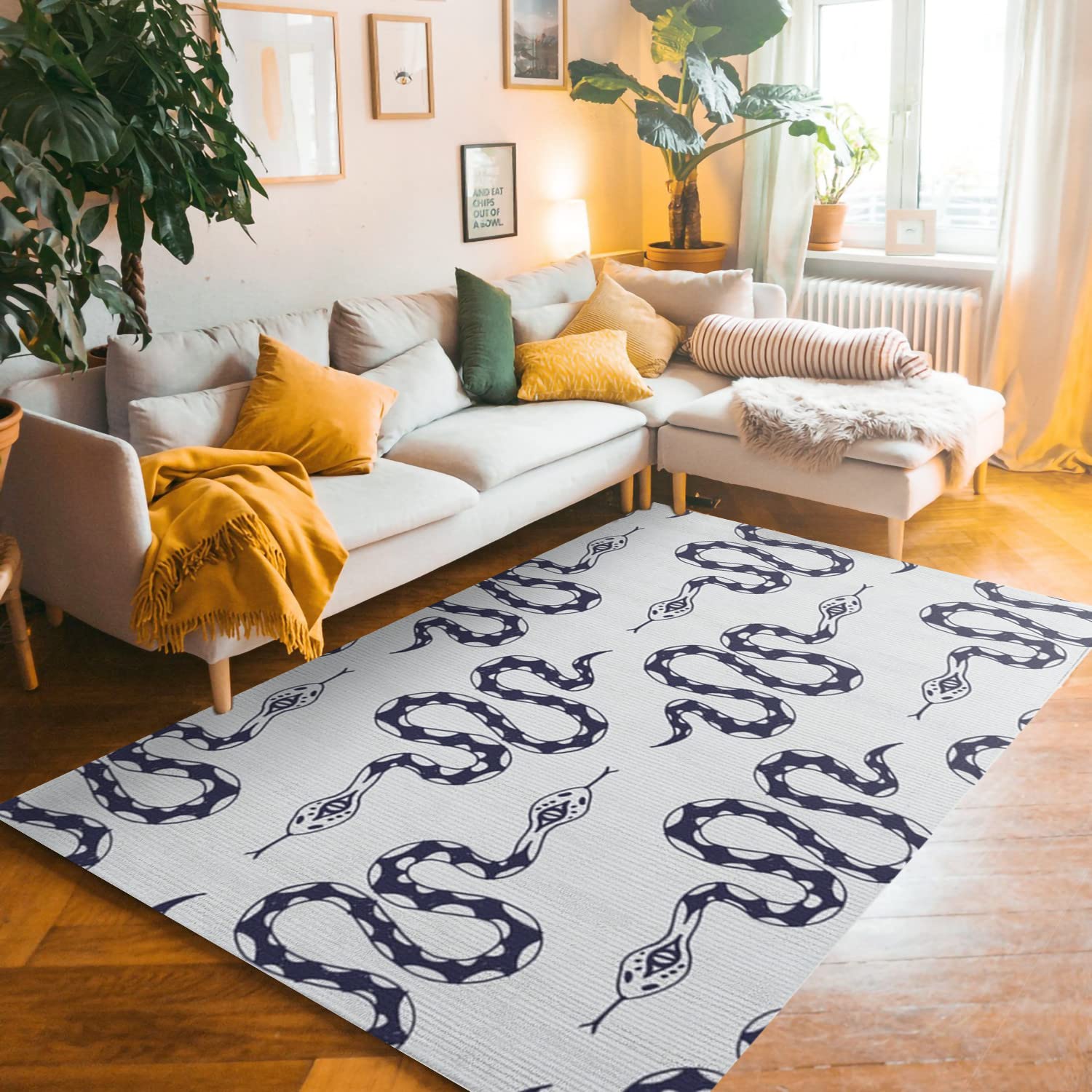 5x8 ft Elegant Gothic Snake Area Rug - Halloween Animal Serpent Rug for Witchy Home Decor | Perfect for Living Room, Bedroom, or Halloween Party Decoration