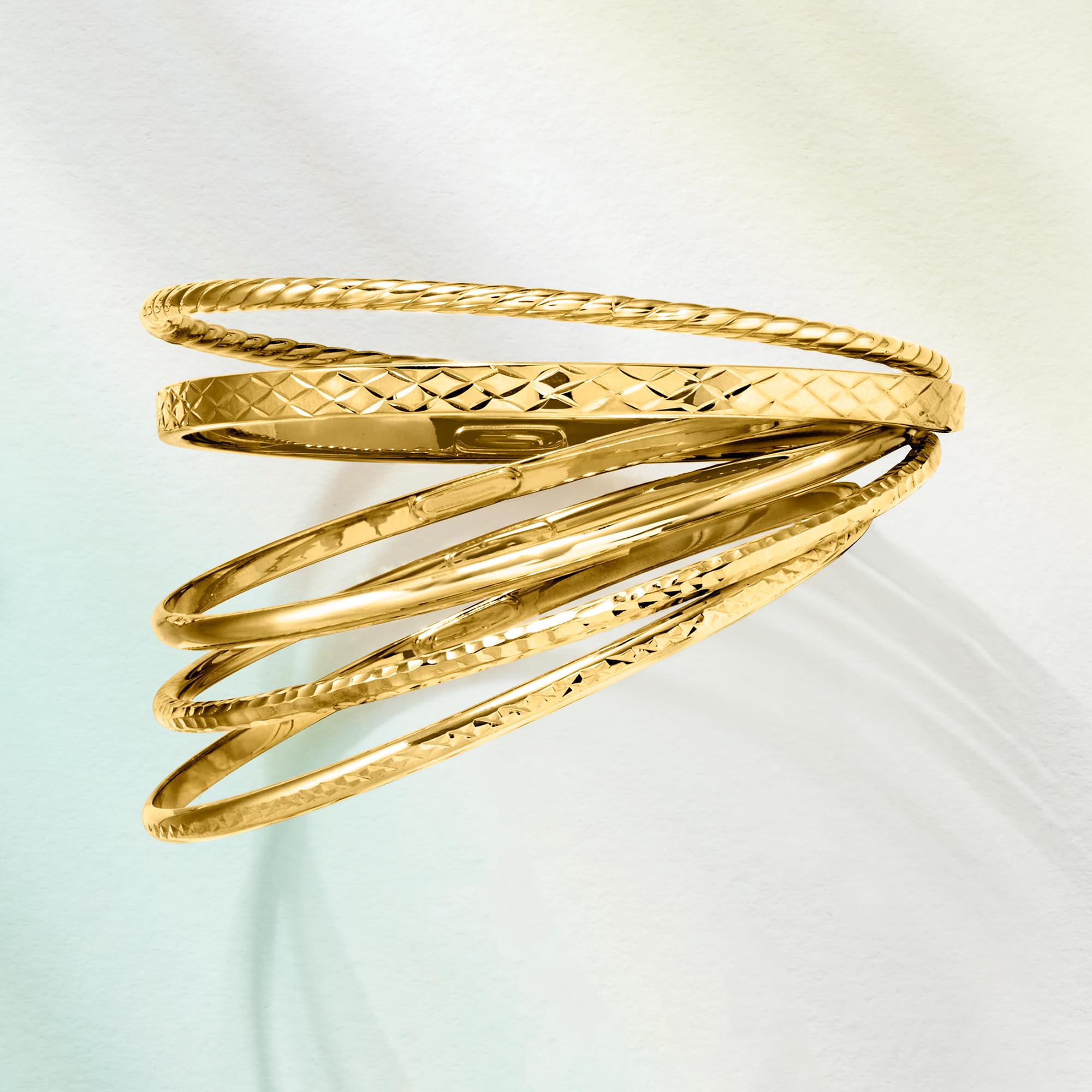 Ross-Simons 18kt Gold Over Sterling Silver Jewelry Set - 5 Piece Textured Bangle Bracelets for Women, Elegant Stackable Bangles for Everyday Wear & Special Occasions