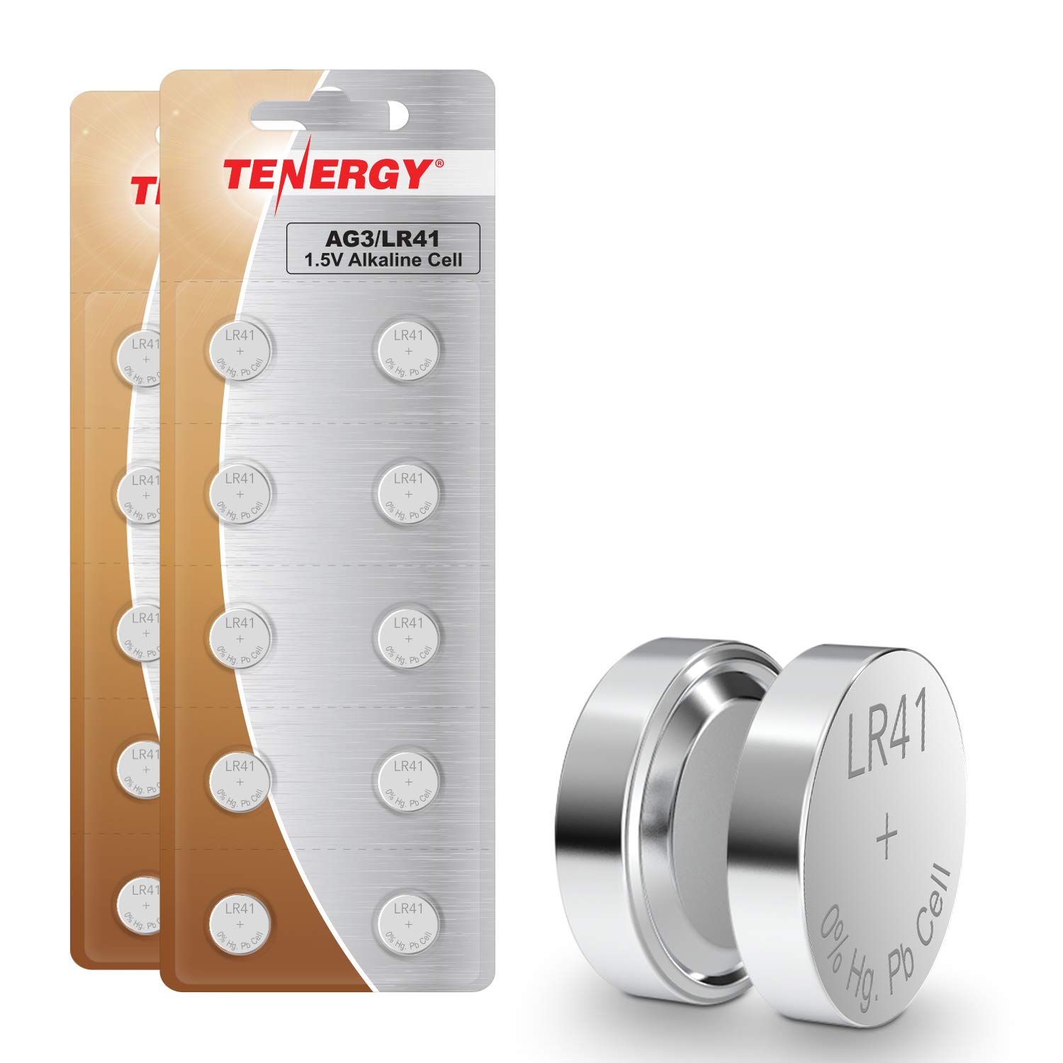 Tenergy 1.5V LR41 Button Cell Batteries (20-Pack) - AG3 Equivalent for Thermometers, Watches, Laser Pointers & Small Electronics - Long-Lasting Power for Home, Office & Travel Use