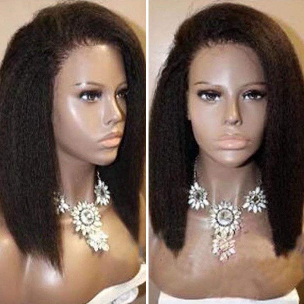 150% Density Kinky Straight 360 Lace Frontal Wig - 10A Brazilian Virgin Human Hair with Pre-Plucked Hairline & Baby Hair - Italian Yaki Straight 12
