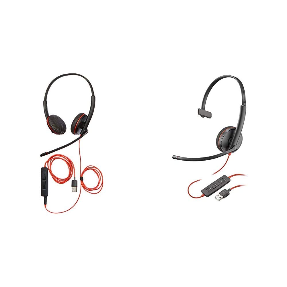 Plantronics Blackwire C3225 USB Headset with Noise-Canceling Mic - Comfortable Over-Ear Office Headphones for PC, Mac, VoIP Calls & Remote Work (Black) - Ideal for Business Professionals, Call Centers & Home Office Use