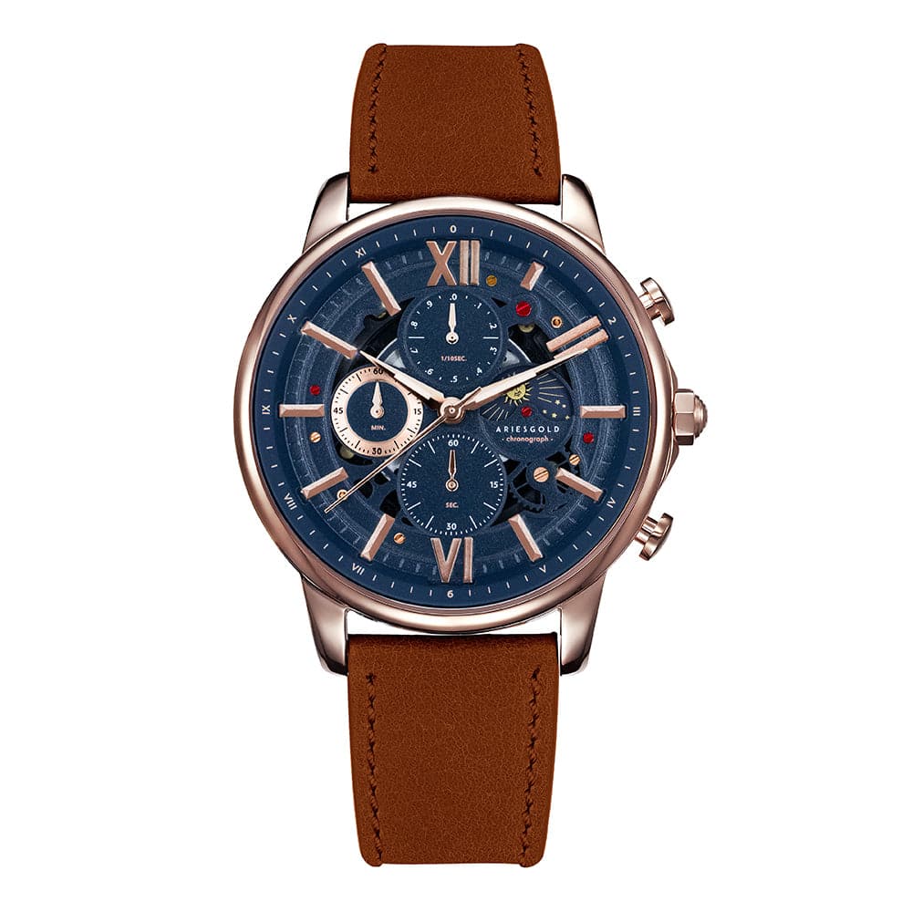ARIES GOLD BELFAST MOON G 7013 RG Burgundy Leather Men's Watch - Luxury Dress Watch for Business, Formal Occasions & Gifts