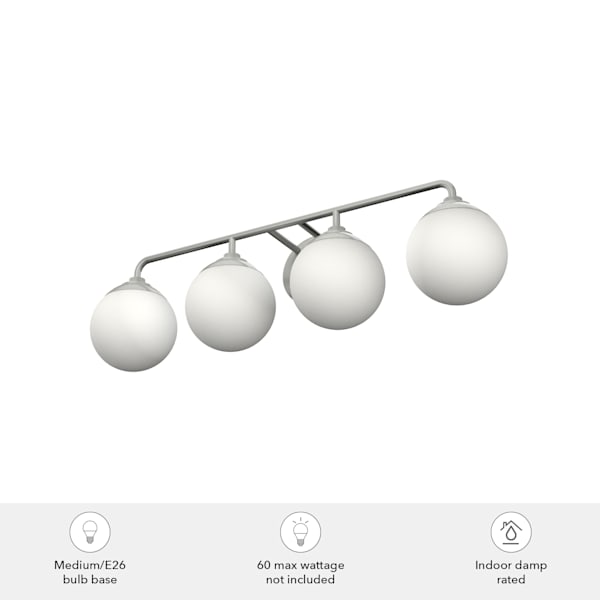 Hunter Hepburn 4-Light Brushed Nickel Bathroom Vanity Light Fixture - Perfect for Modern Bathrooms, Powder Rooms & Dressing Areas
