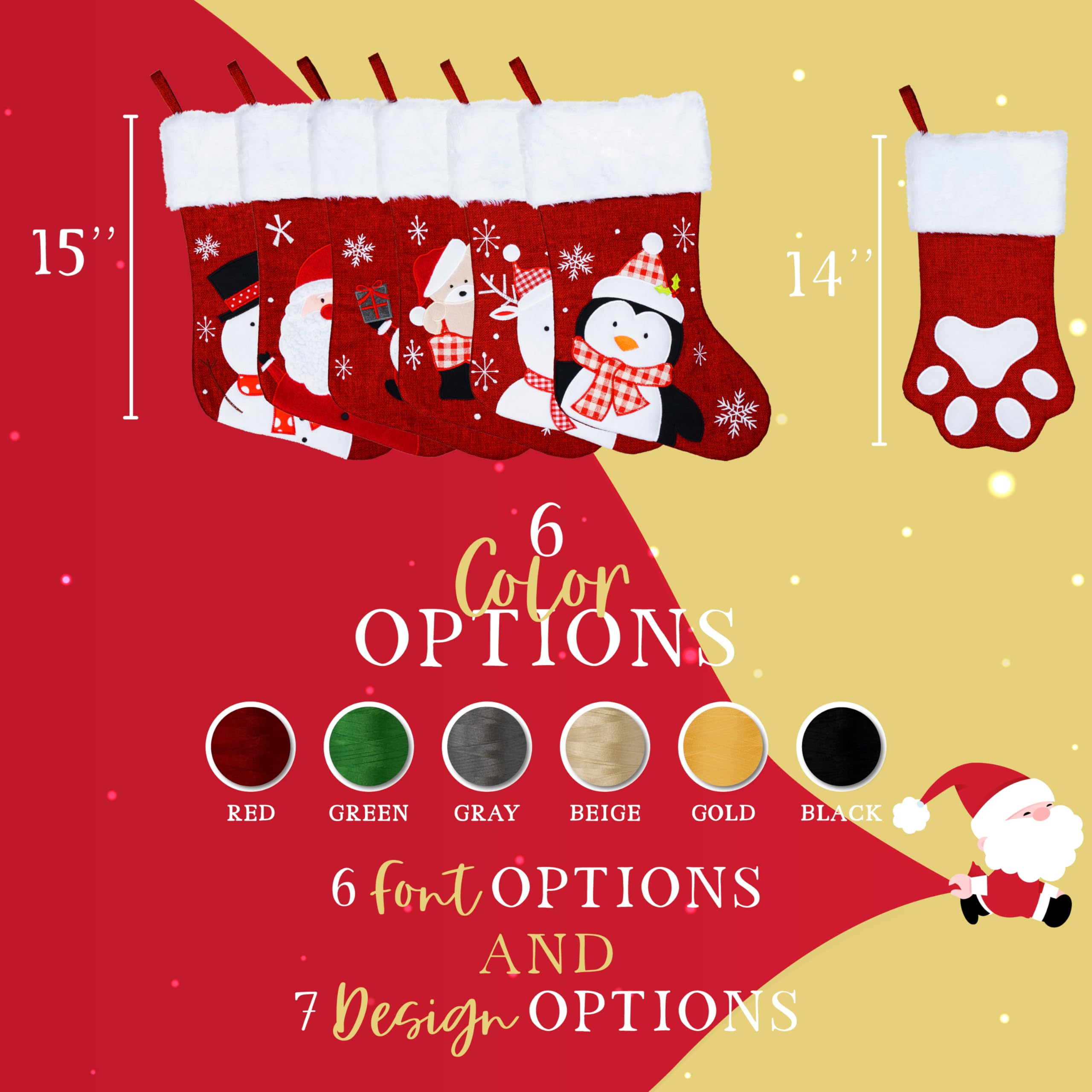 Personalized Christmas Stockings for Dogs & Cats - 7 Festive Designs & 6 Custom Fonts - Custom Pet Stockings for Xmas, Holiday Decor - Fireplace Mantel & Christmas Party Decoration with Paw Prints - Perfect for Pet Lovers & Family Holiday Celebrations