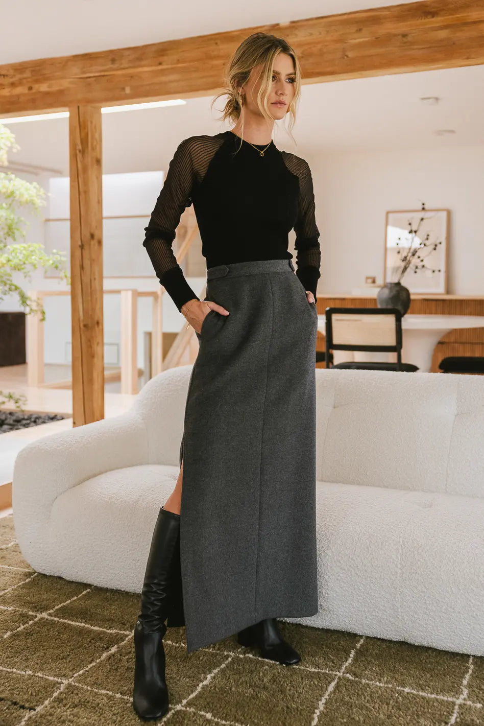 Francis Women's Wool Blend Skirt - Soft & Warm A-Line Midi Skirt for Fall & Winter - Perfect for Office, Casual Outfits & Holiday Parties