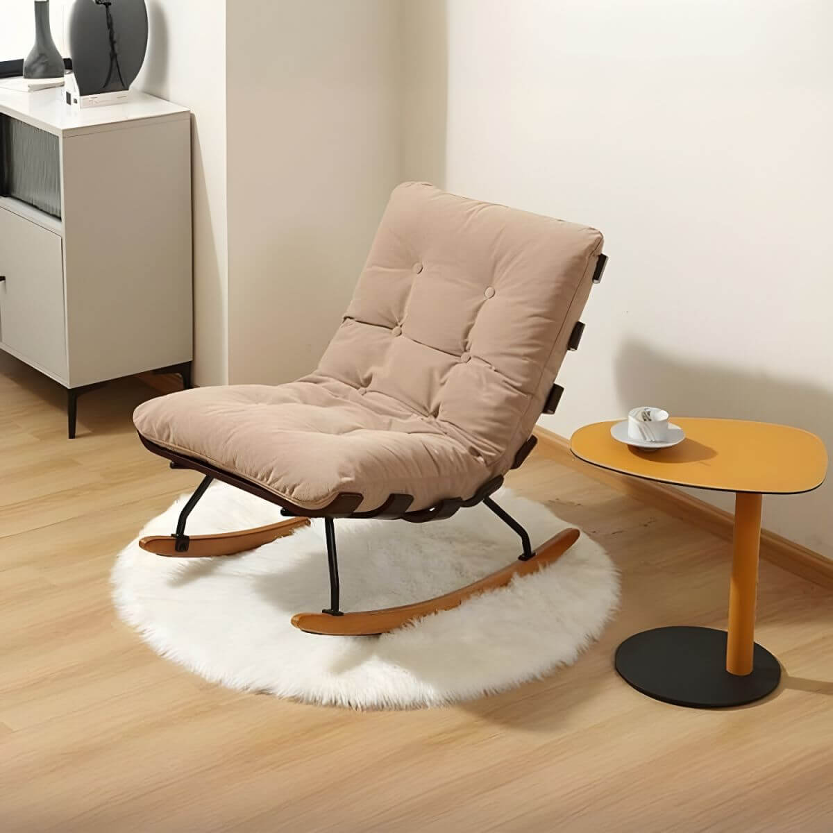 Modern Indoor Rocking Chair with Tufted Upholstery & Spindle Back - Perfect for Nursery, Living Room & Relaxation