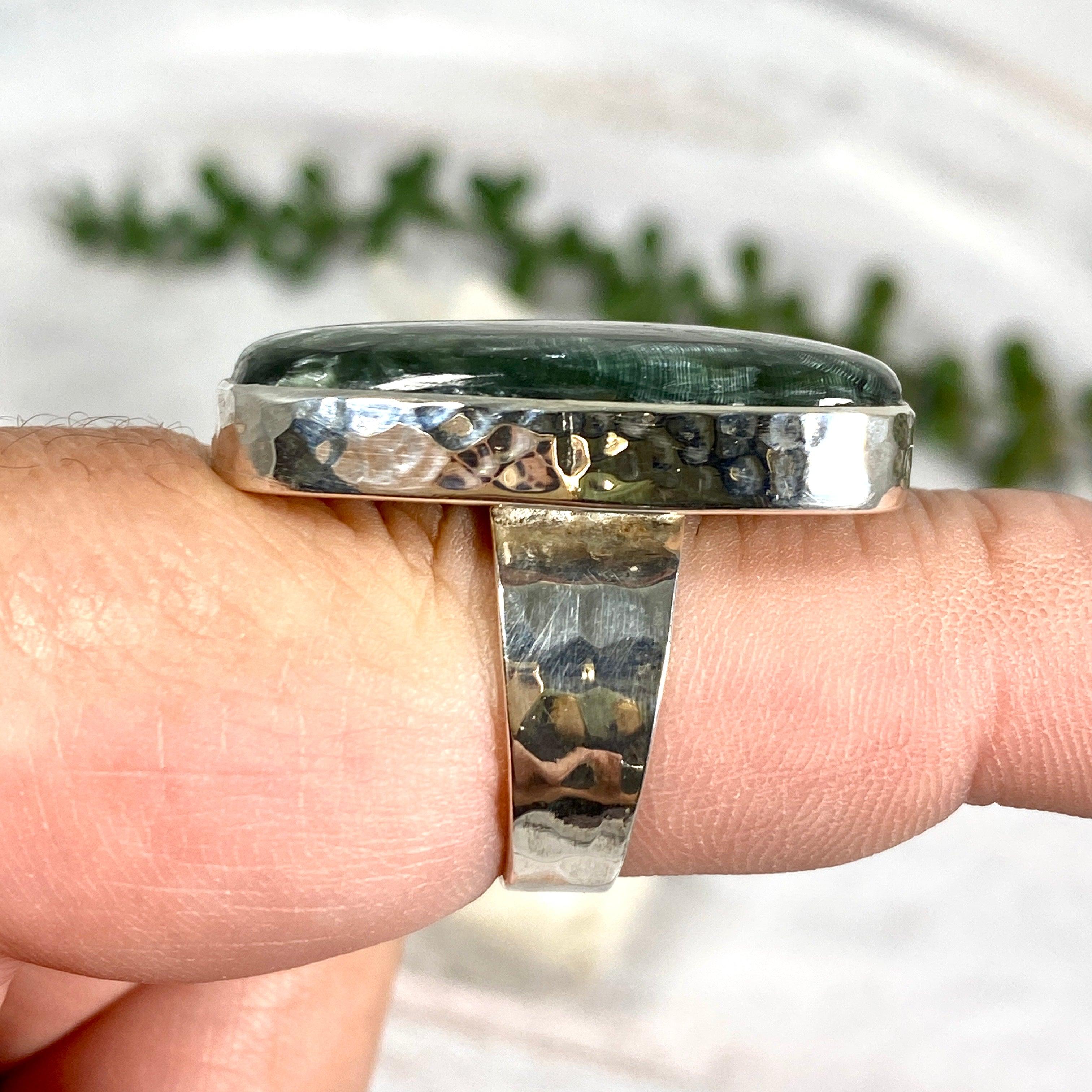Seraphinite Rectangular Ring Size 8 - Elegant Green Gemstone Jewelry for Women | Perfect for Gifts, Parties & Special Occasions