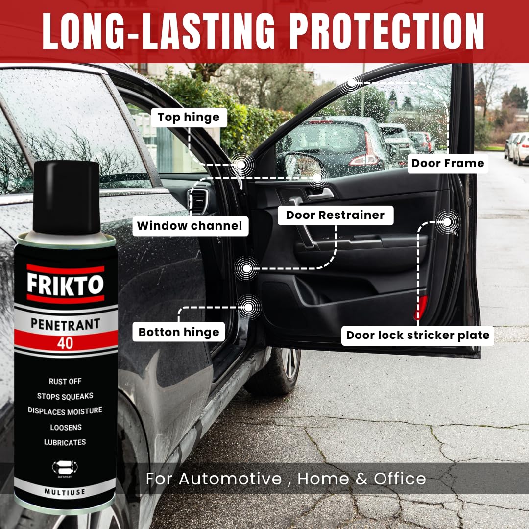 Frikto Penetrant 40 Multi-Purpose 360° Spray Lubricant - Rust Remover, Degreaser & Cleaner for Home, Auto & Industrial Use (170g/6oz) - Perfect for Loosen Rusty Bolts, Lubricate Hinges & Clean Tools