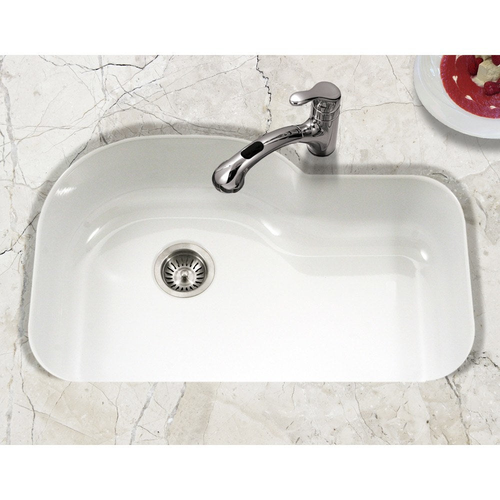 Houzer PCH 3700 Porcelain Enamel Steel Undermount Offset Single Bowl Kitchen Sink - Durable & Stylish for Modern Kitchens, Perfect for Cooking & Cleaning