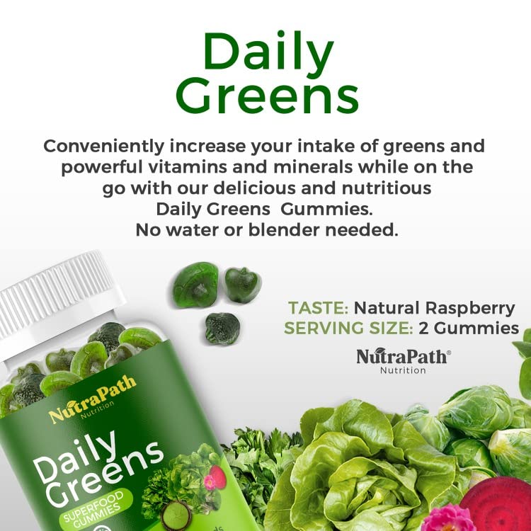 Superfood Daily Greens Gummies - Immune Support & Energy Booster with Fruits, Vegetables & Superfoods - 60 Vegan Gummies for Adults & Kids - Perfect for On-the-Go Nutrition & Healthy Lifestyle