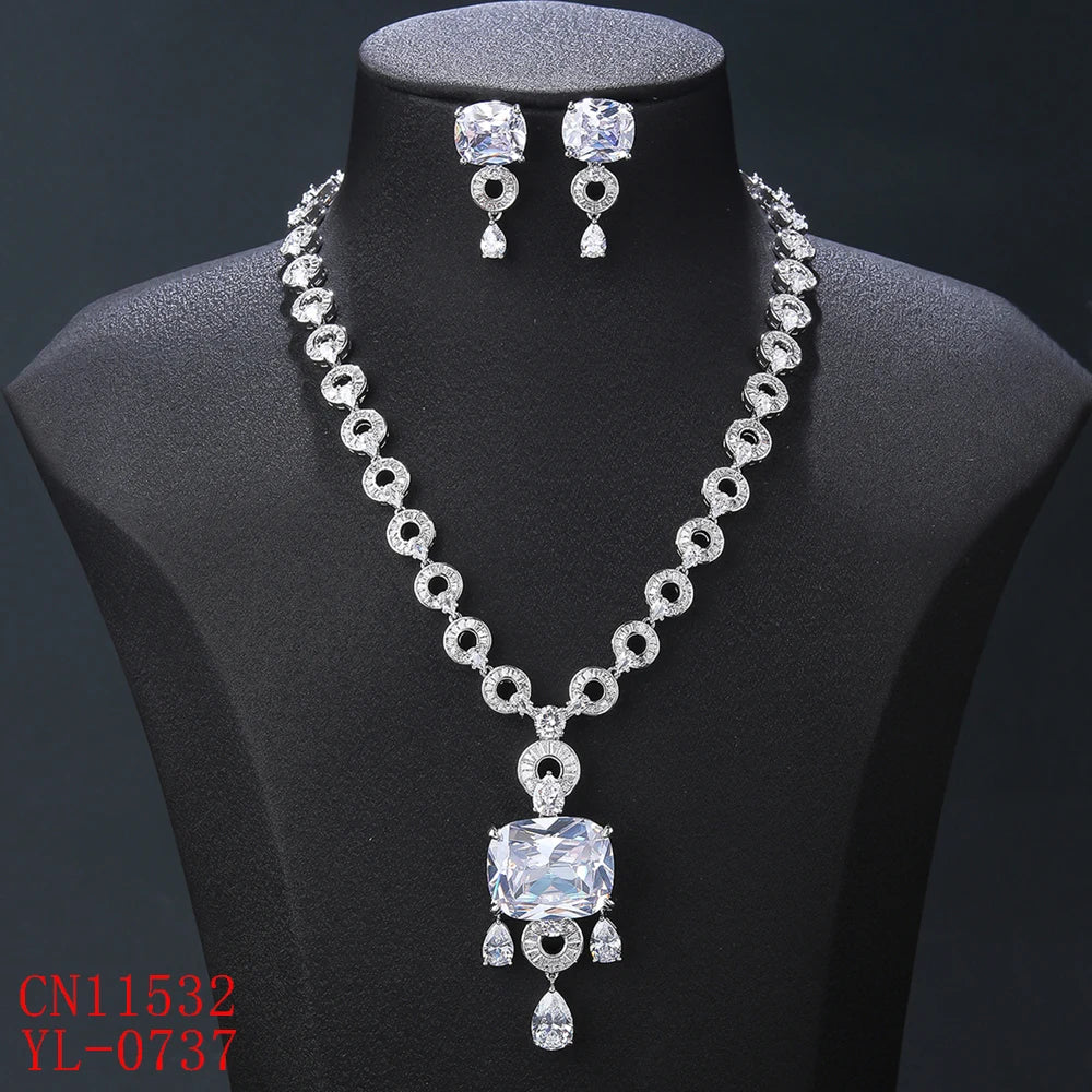 Luxury Elegant Cubic Zirconia Wedding Jewelry Set - Pendant Necklace & Earrings for Women, Bridal Party Accessories | Perfect for Weddings, Anniversaries, and Formal Events | Wholesale CN11532