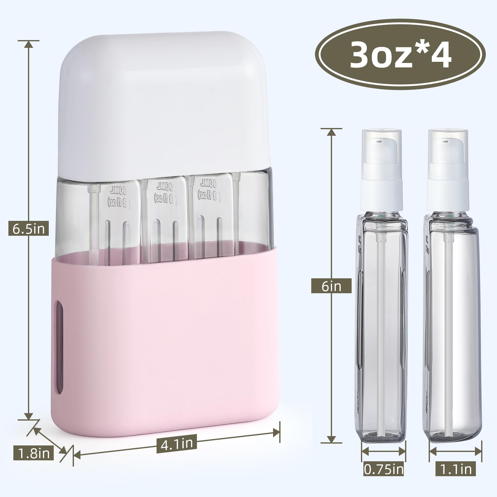 3oz TSA Approved Travel Bottles for Toiletries - 4 Pack Leak Proof Refillable Containers with Labels for Shampoo, Conditioner & Liquid Soap | Portable Cosmetic Dispenser Set for Vacation, Gym & Air Travel (Pink)