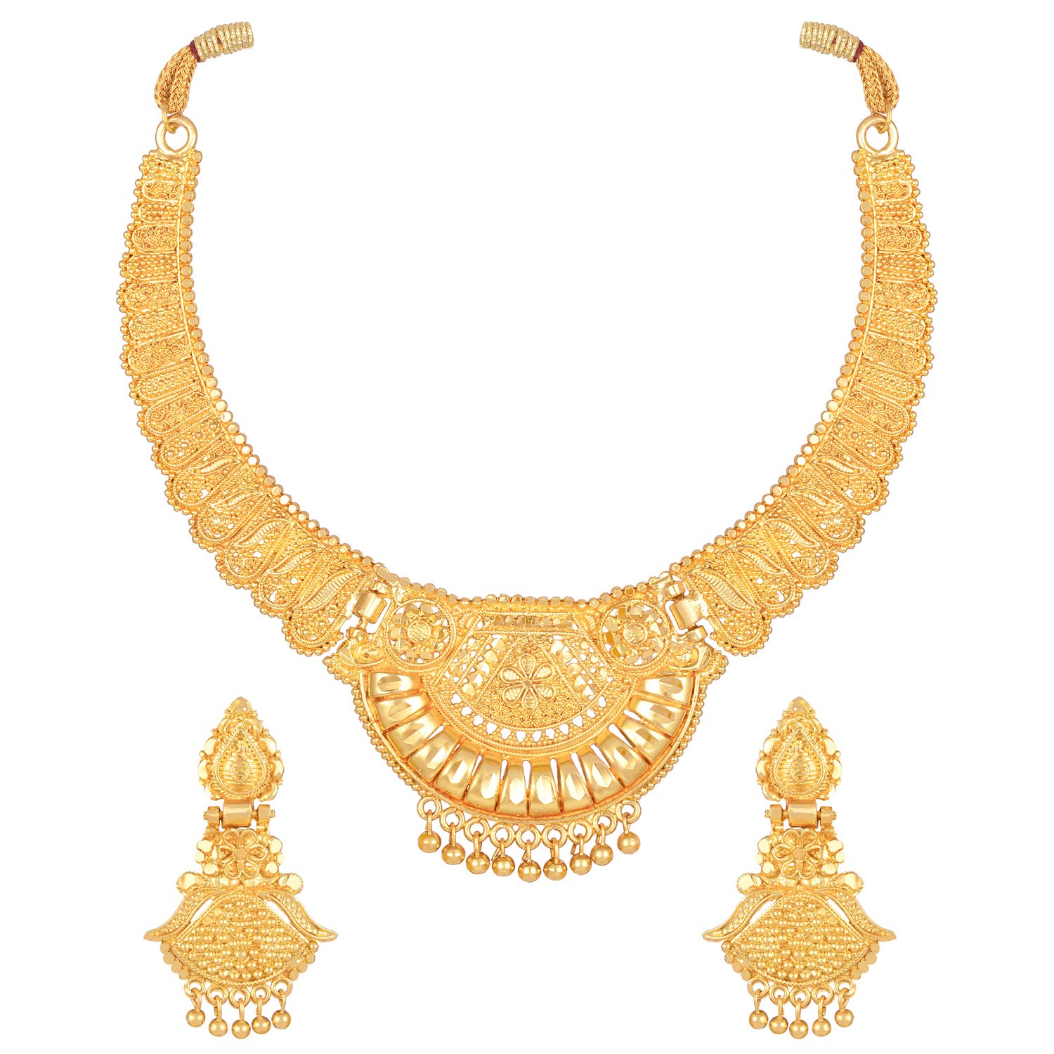 Shining Diva Fashion Latest Gold Plated Choker Necklace Set for Women - Traditional One Gram Gold Plated Jewelry Set - Elegant Party Wear & Wedding Accessories (Golden) (11534s)