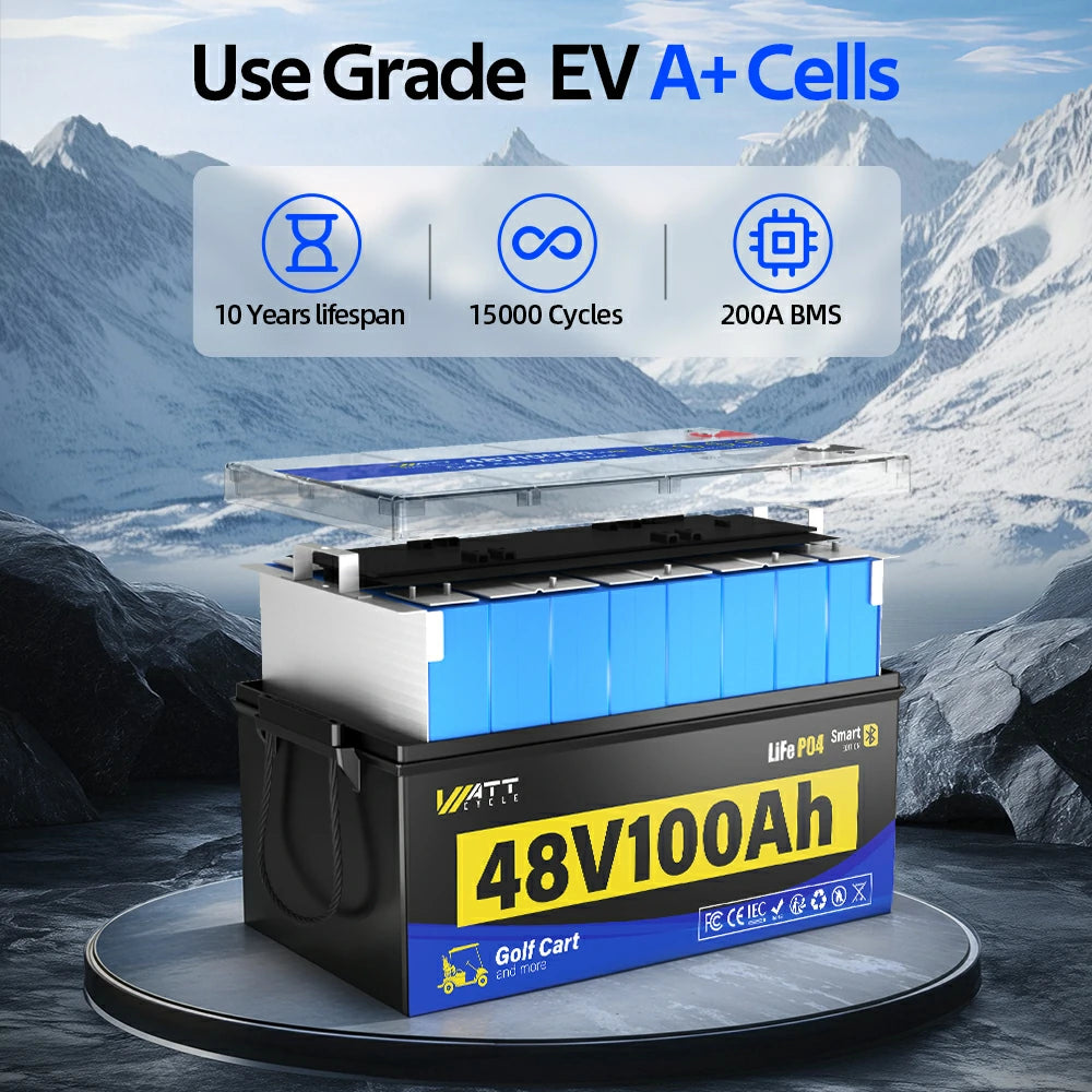48V 100Ah Lithium Golf Cart Battery with Bluetooth - Long Lasting Power for Golf Carts, Electric Vehicles & Off-Grid Applications - Perfect for Golf Courses, RV Camping & Solar Energy Storage