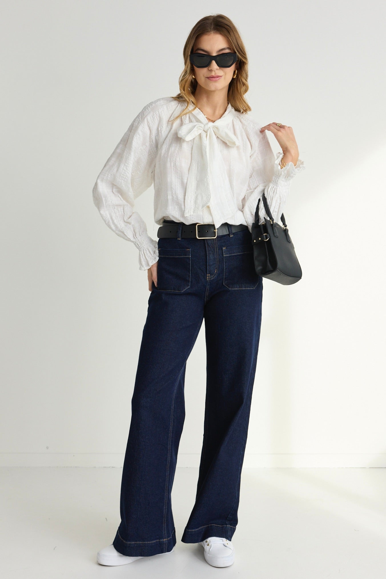 Compassion Ivory Textured Tie Front Blouse for Women - Elegant Work & Casual Wear | Perfect for Office, Date Night & Special Occasions