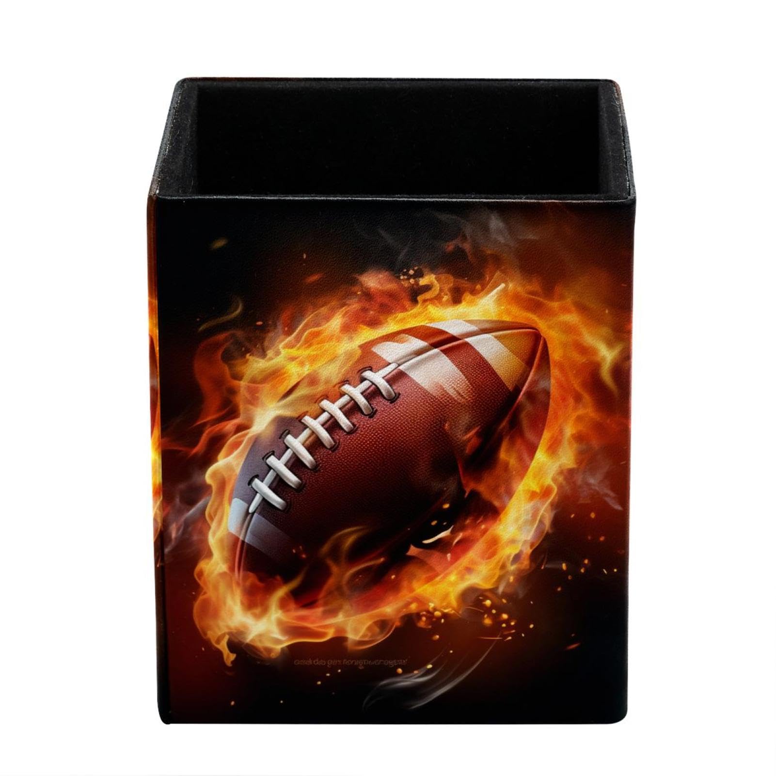 Premium Desk Pen Holder & Pencil Organizer - American Football and Fire Design - Office Supplies for Home, School, and Office Organization