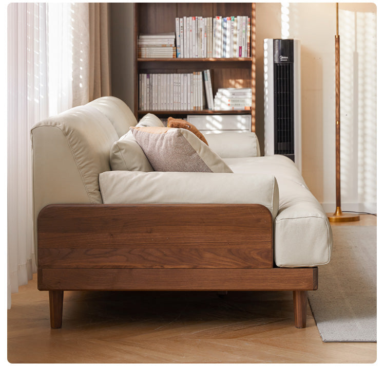 Premium Black Walnut & Oak Solid Wood Leather Recliner Sofa - Luxurious Comfort for Living Room, Lounge & Home Theater