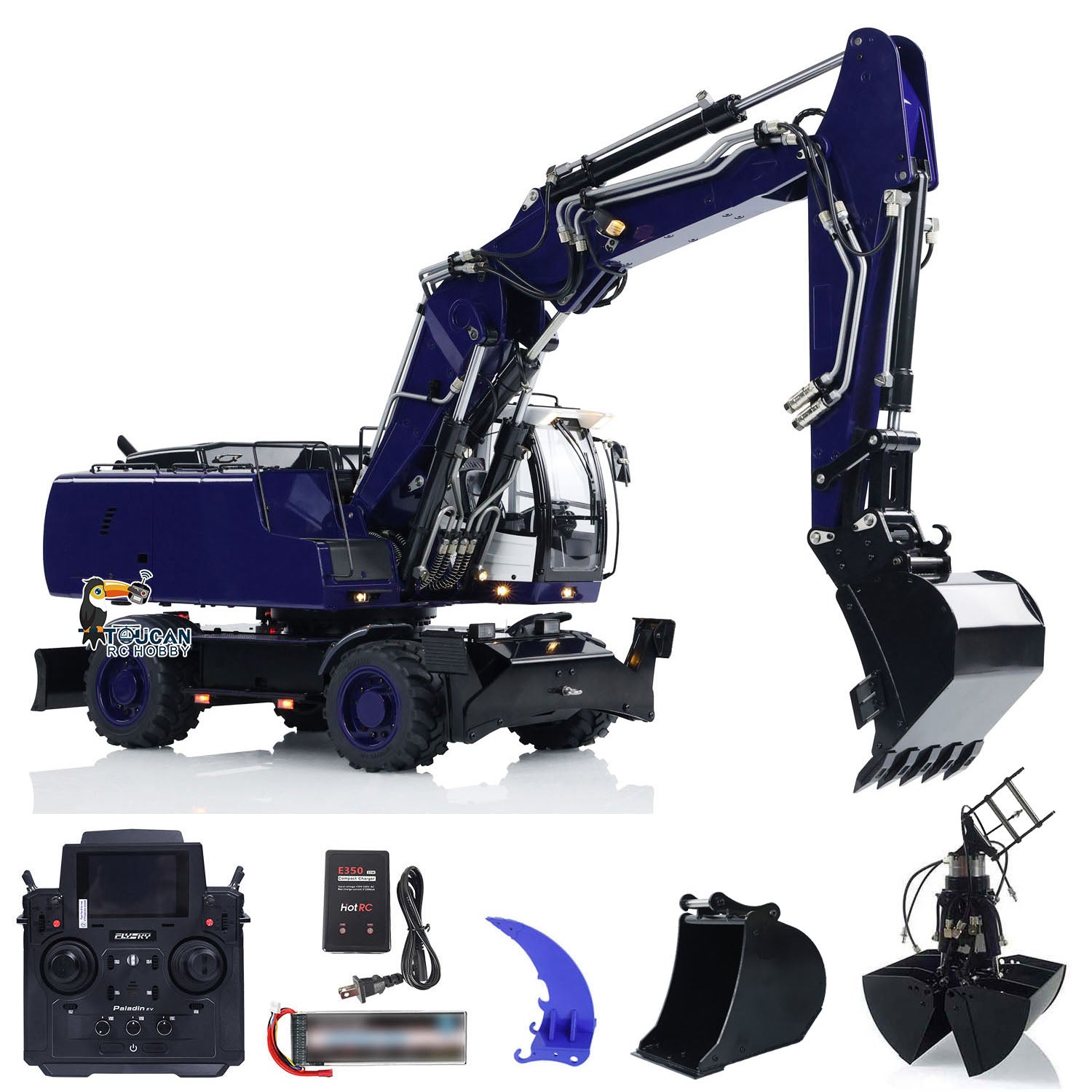 1/14 Scale Metal R946 RC Hydraulic Excavator Toy - Remote Controlled Construction Digger with Grab Ripper & FlySky PL18EV Controller - Realistic Simulation Model for Kids & Adults - Perfect for DIY Projects, Construction Play & Collectors