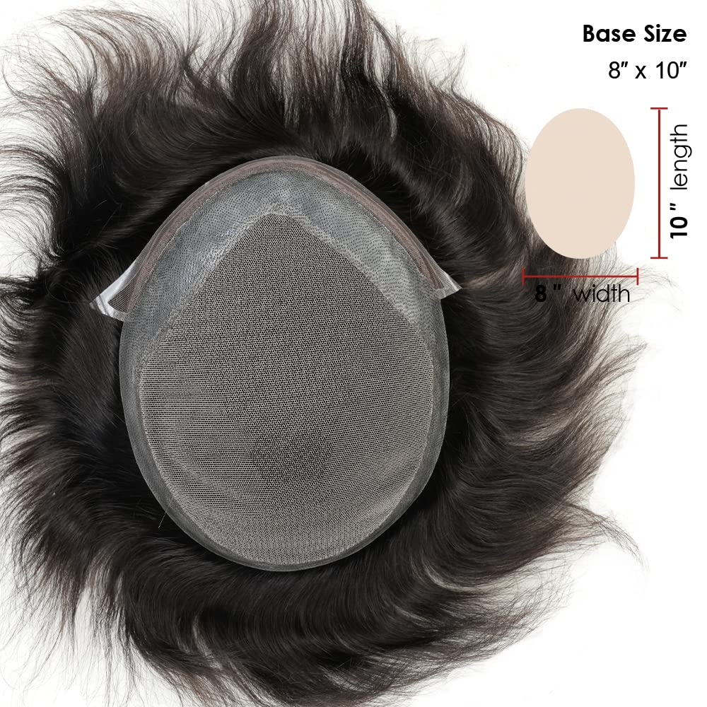 Lordhair Men's Hair System - Natural Human Hair Toupee with Lace Front & Skin Perimeter Base - Multiple Sizes Available - Perfect for Daily Wear, Special Occasions & Hair Loss Solutions