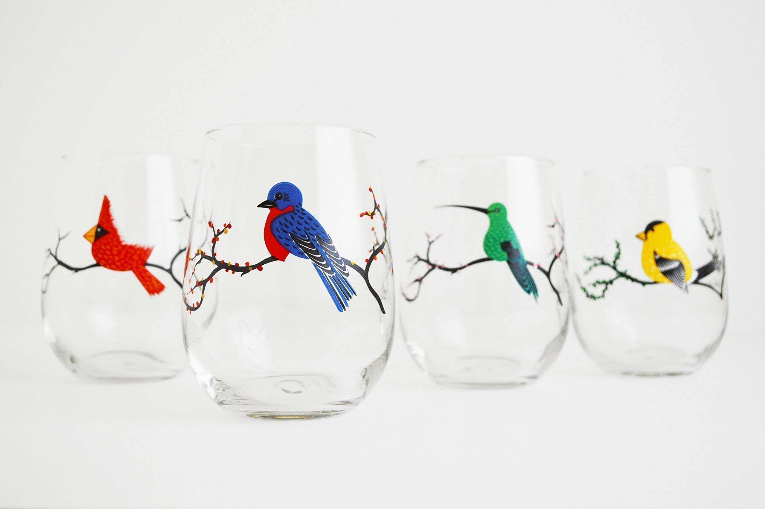 Cardinal Stemless Wine Glasses Set of 4 - Christmas Holiday Red Bird Glassware for Gifts, Party Hosting & Home Decor | Perfect for Festive Gatherings, Dinner Parties & Seasonal Celebrations