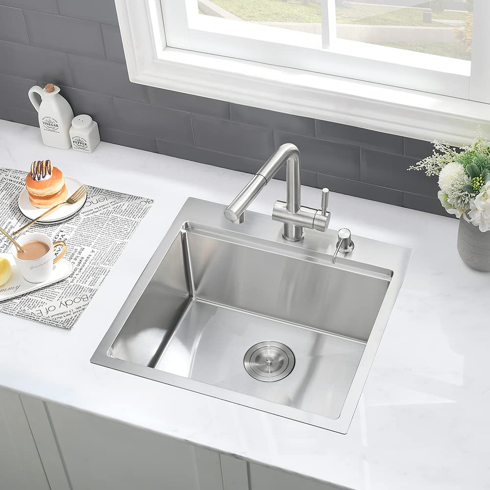 21 Inch Stainless Steel Drop-In Bar Sink - VASOYO 16 Gauge Single Bowl RV Kitchen Sink with Cutting Board | Perfect for Outdoor Kitchen, Bar Prep, Small Spaces & RV Living