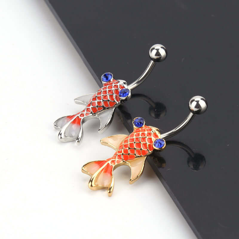 14G Koi Fish Goldfish Belly Button Rings - Colorful Enamel Body Jewelry for Women | Perfect for Piercing, Beach Wear, and Summer Fashion Accessories