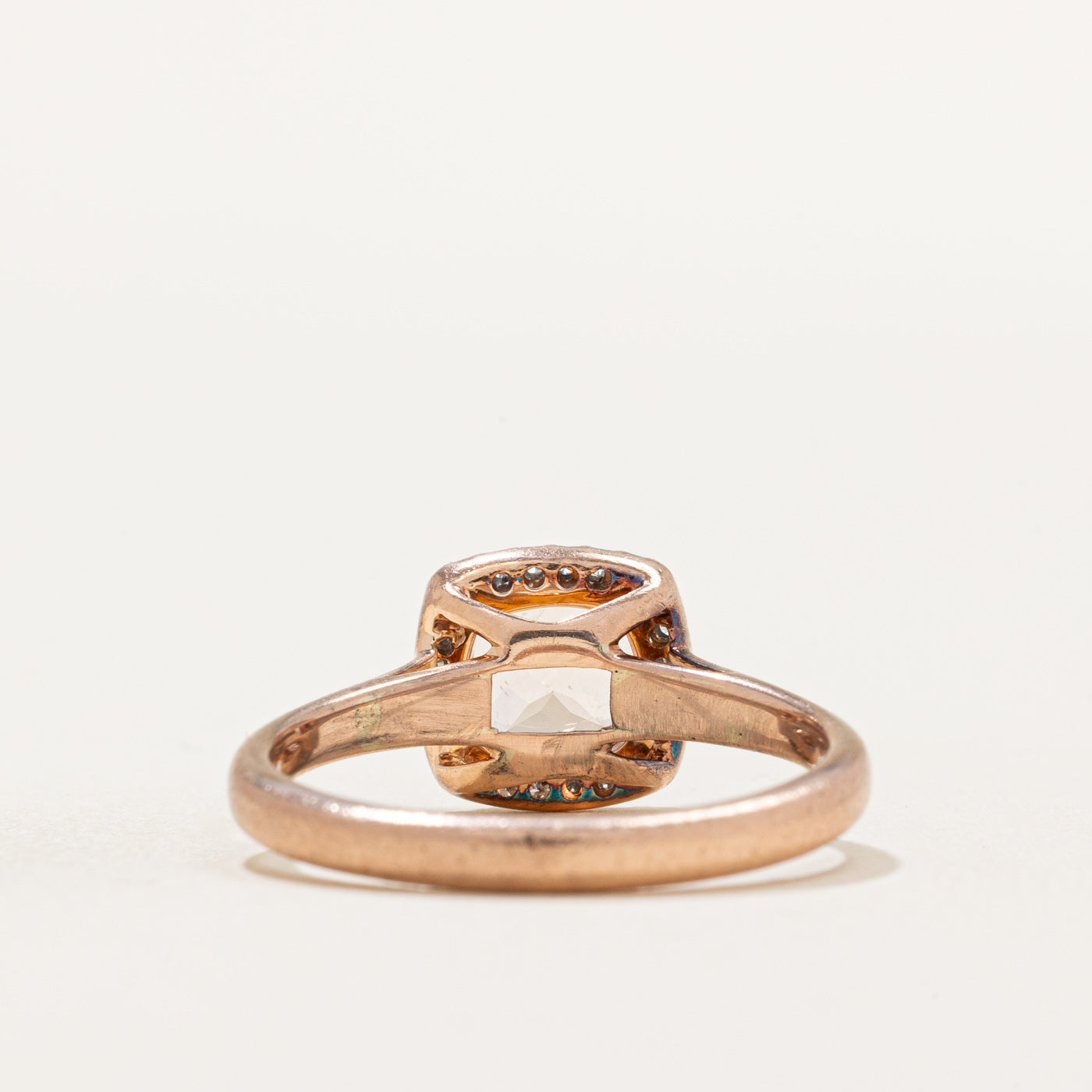 1.00ct Cushion Cut Morganite & Diamond Halo Ring | 0.05ctw Diamond Accents | Size 7.25 | Engagement, Wedding, Anniversary Gift for Her