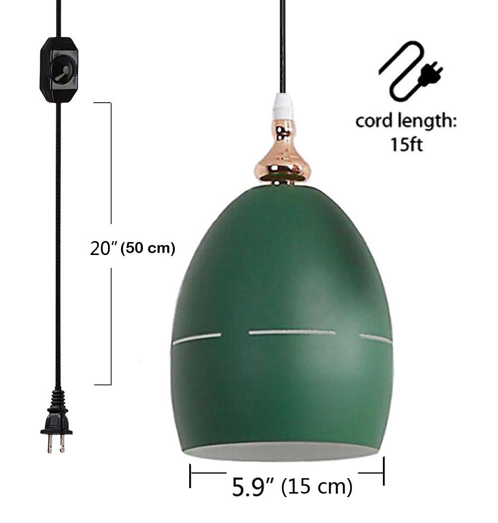 Kiven Plug-in Pendant Light with 15 ft Black Cord & Plug - Dimmable Hanging Swag Light - Modern Apartment Lighting for Bedroom, Kitchen, Dining Room, Living Room