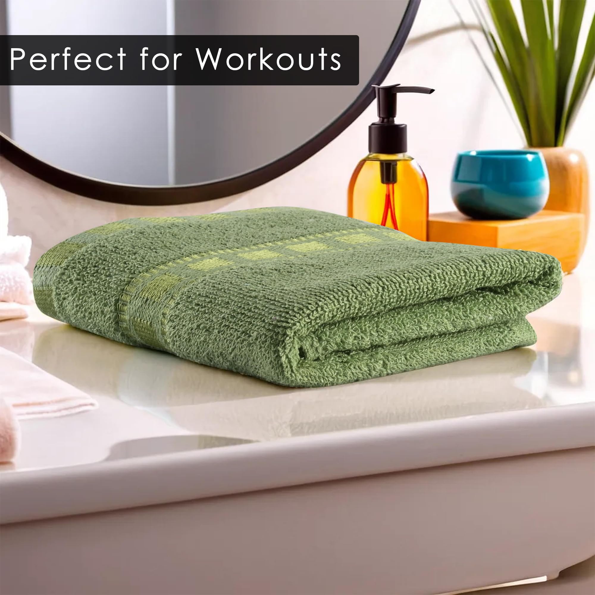 Heart Home 2-Pack Cotton Hand & Face Towels for Men & Women | Soft & Absorbent Gym Towels | Quick-Dry Pocket Towels for Workout, Travel & Sports | Green & Golden