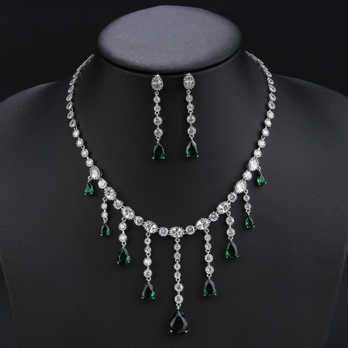 Elegant Droplet Cubic Zirconia Tassel Wedding Jewelry Set - Necklace & Earrings Bridal Party Accessories for Bride, Bridesmaid, Anniversary & Formal Dinner Occasions