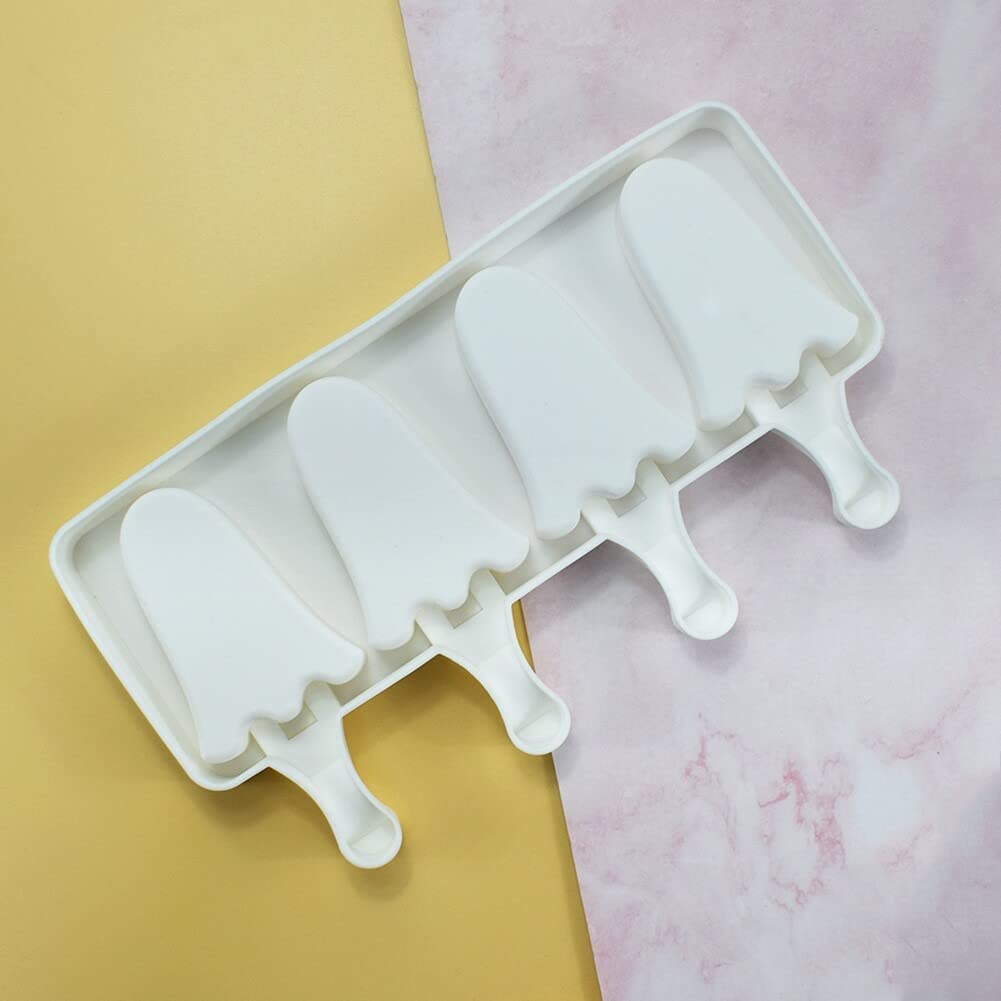 Ghost-Shaped Silicone Popsicle Molds - 4 Cavity Reusable Ice Pop Makers for Kids & Adults - Perfect for Halloween Treats, Summer Snacks, DIY Frozen Desserts, and Homemade Ice Cream