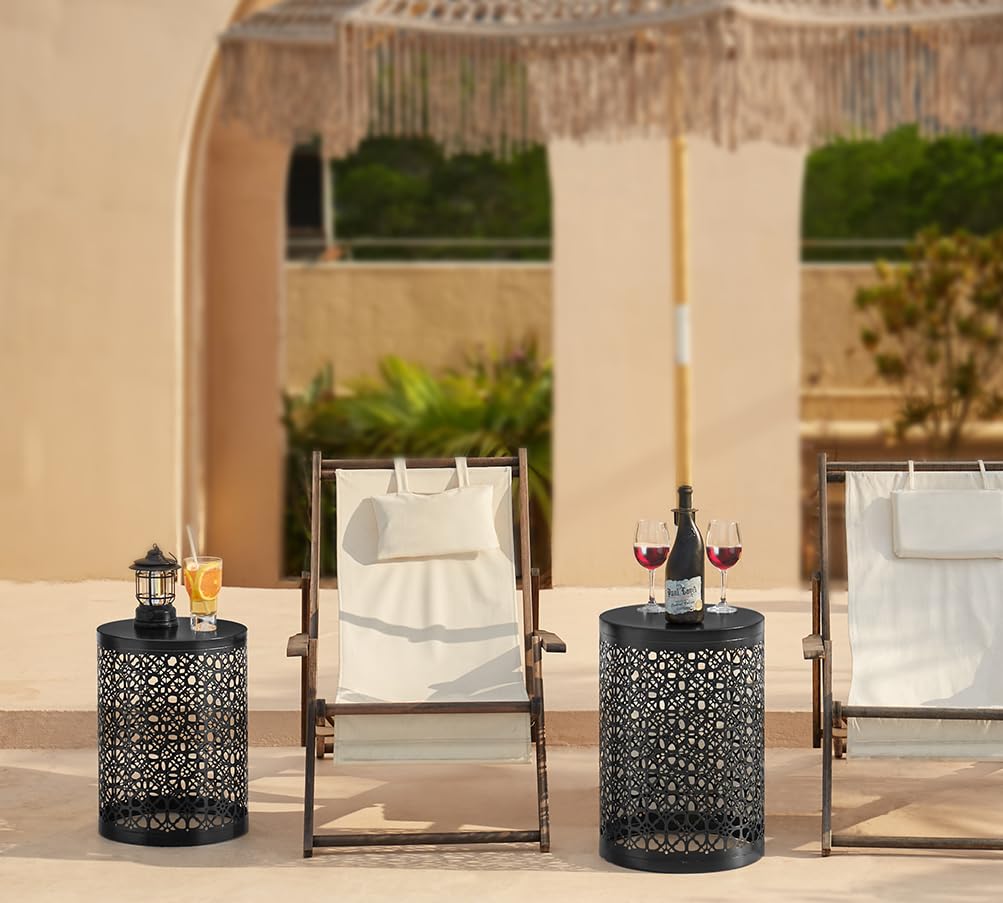 Y&M Set of 3 Black Round Nesting Tables - Space Saving Coffee Table, End Table & Side Table for Living Room, Bedroom, Patio & Outdoor Garden - Carbon Black (Fast US Shipping) | Perfect for Small Spaces, Apartment Decor & Entertaining Guests