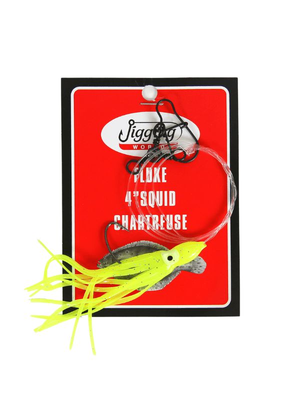 Jigging World Fluke Rigs with 4 Squid - Premium Saltwater Fishing Lures for Fluke, Flounder & Sea Bass - Perfect for Offshore & Inshore Fishing Trips