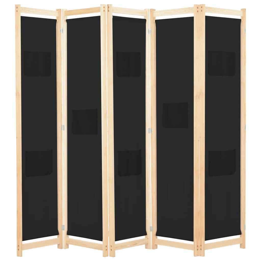 EnginDS 5-Panel Black Room Divider Screen 78.7
