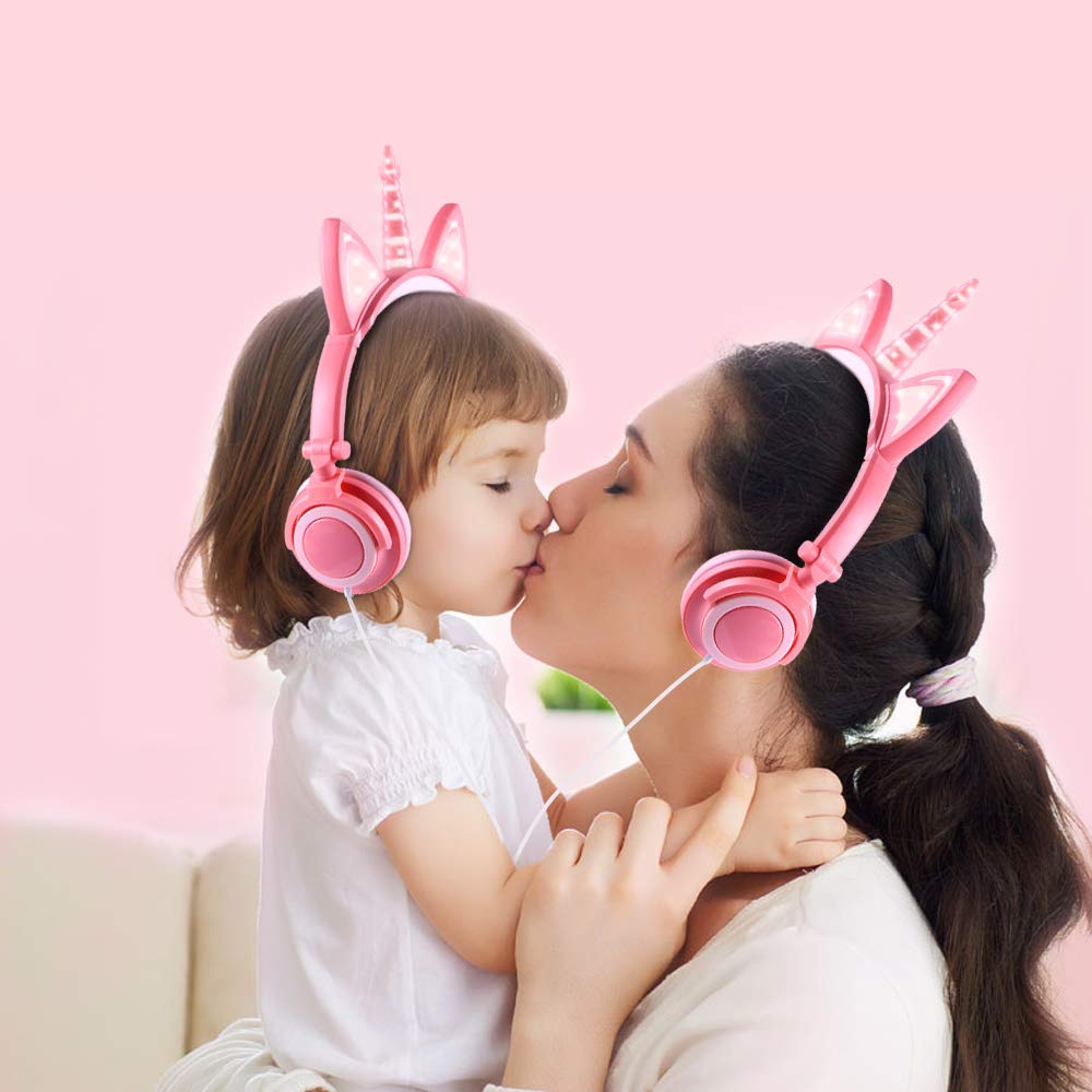 Unicorn Cat Ear Headphones for Kids - Wired On-Ear LED Headphones with 3.5mm Jack for Girls | Perfect for School, Travel & Phone Use