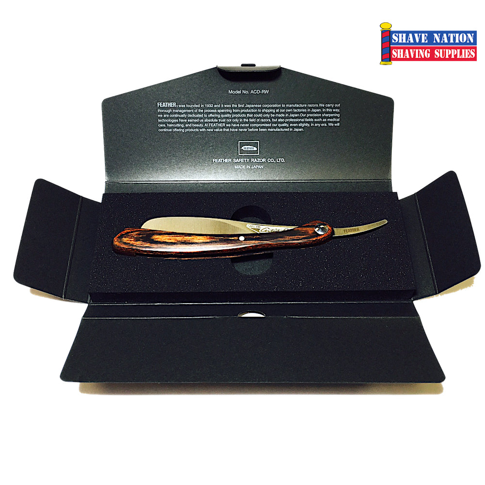Feather DX Scotch Wood Handle Artist Club Folding Razor - Premium Japanese Straight Razor for Wet Shaving & Beard Grooming - Perfect for Barbershops, Home Use & Travel Grooming Kit