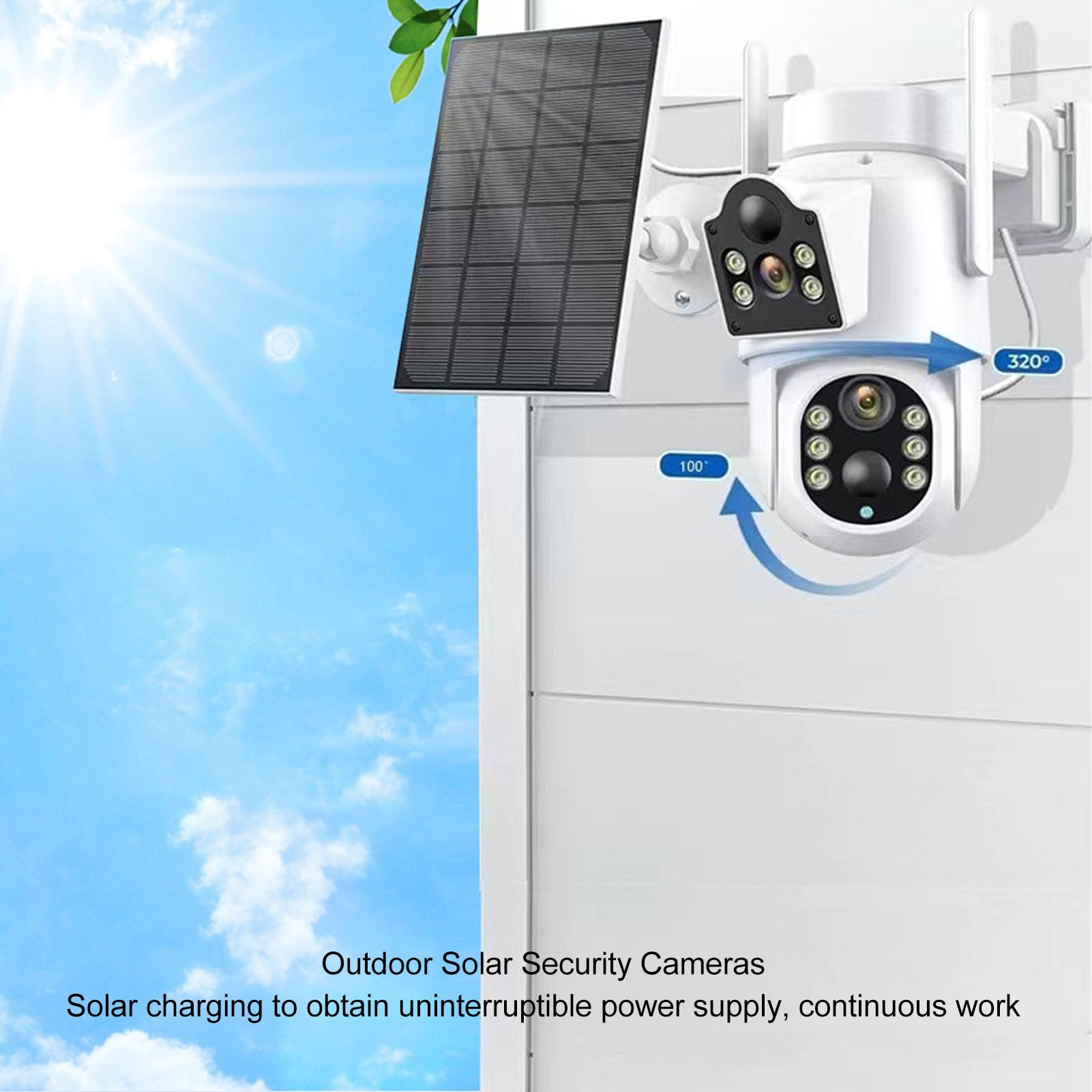 1080P 2MP Dual Lens Solar Security Camera with PTZ, PIR Motion Detection & Two-Way Talk - Wireless Outdoor Surveillance Camera with Solar Panel for Home, Yard, and Business Security Monitoring