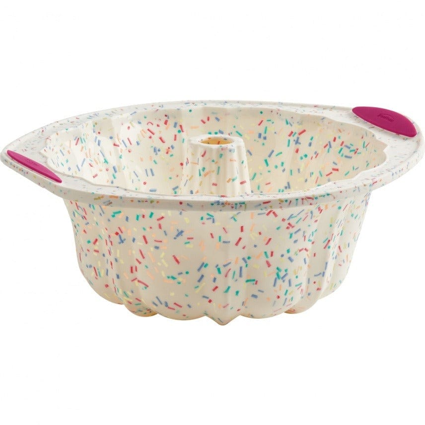 Non-Stick Silicone Fluted Cake Pan with Confetti Design - Perfect for Baking Birthday Cakes, Cupcakes & Party Desserts