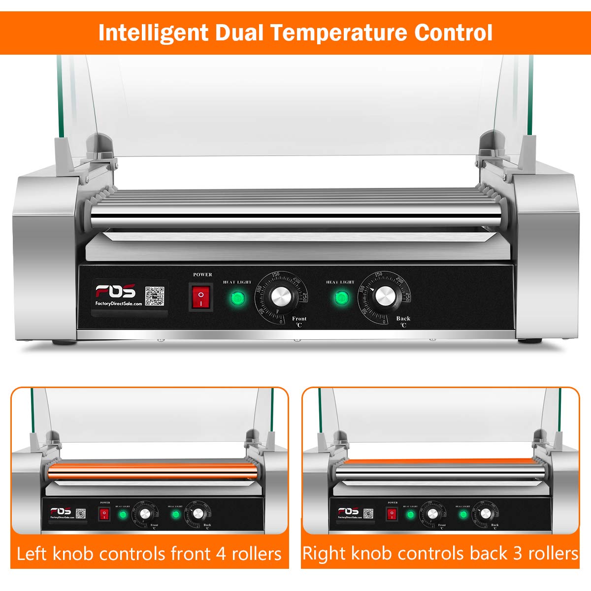 Electric Hot Dog Roller Machine - 18 Hot Dog Capacity, Non-Stick Surface, Removable Stainless Steel Drip Tray & Glass Hood Cover - Commercial Countertop Hot Dog Warmer for Restaurants, Food Trucks & Convenience Stores