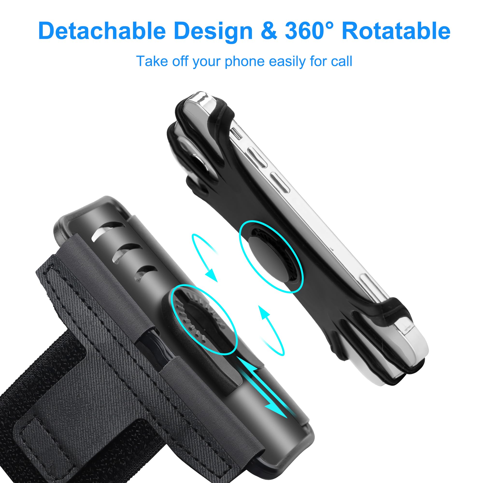 Universal Running Armband for iPhone 16/15/14/13/12 Pro Max & Samsung Galaxy S24/S23/Note - 360° Rotatable & Detachable Phone Holder for Workout, Jogging, Walking, Gym & Outdoor Activities