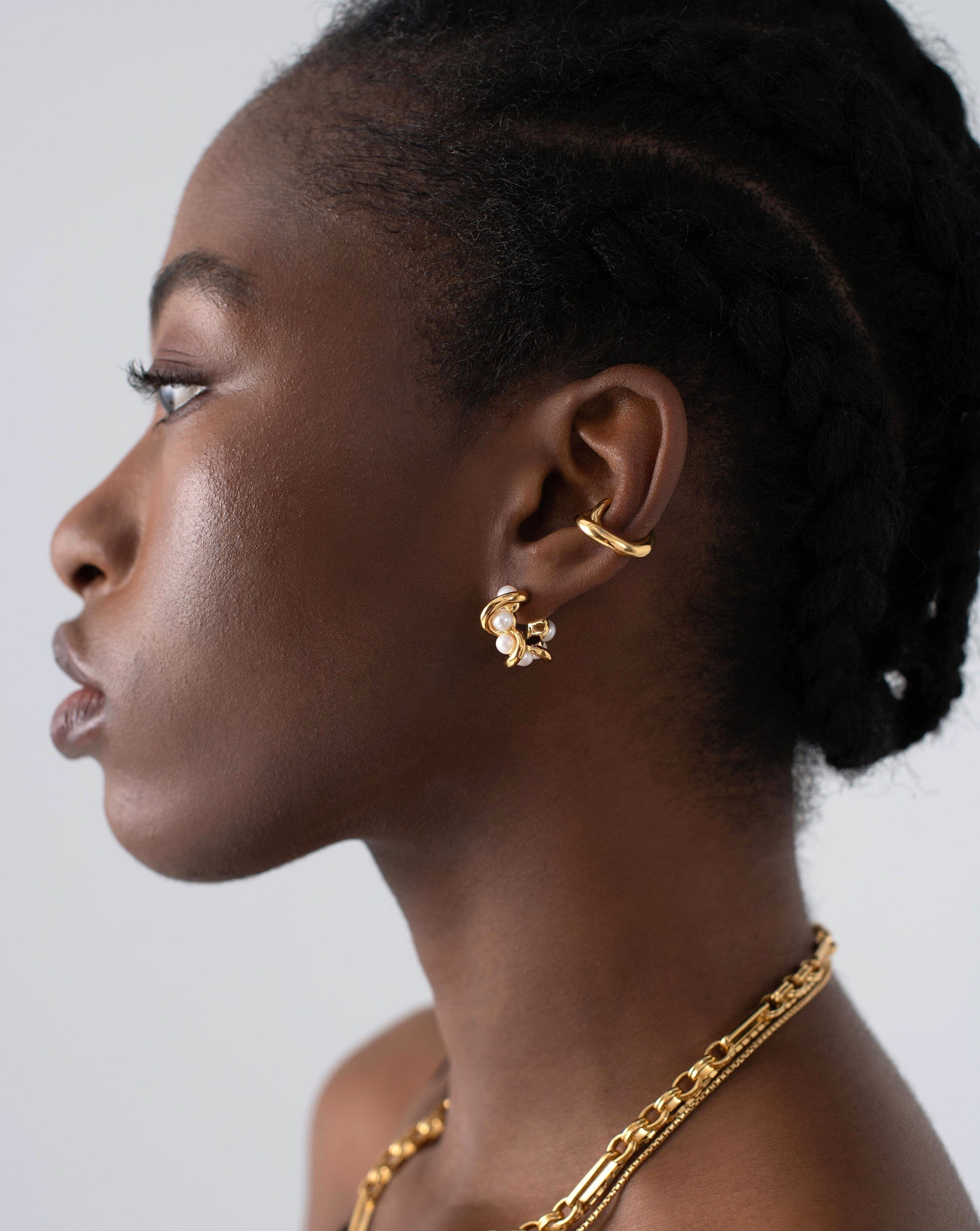 Molten Pearl Twisted Mini Double Hoop Earrings for Women - Elegant Dainty Pearl Hoop Earrings for Everyday Wear, Date Night & Special Occasions