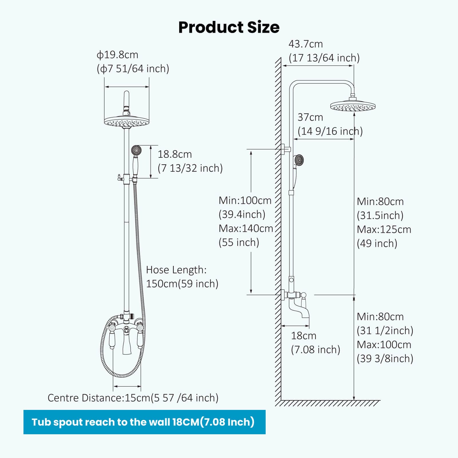 Gotonovo Matte Black 8-Inch Rain Shower Head System - Wall Mounted Bathroom Faucet with Adjustable Handheld Sprayer, Double Lever Handles & Tub Spout - Triple Function Shower for Luxurious Spa-Like Experience at Home