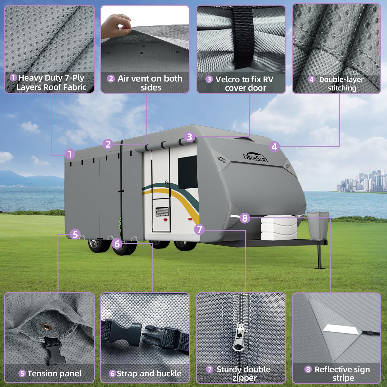 Upgraded 7-Layer Waterproof RV Cover for 27-30 ft Travel Trailers & Toy Haulers | Includes Tongue Jack & Gutter Protection | All-Weather Protection for Camping, Storage & Outdoor Adventures