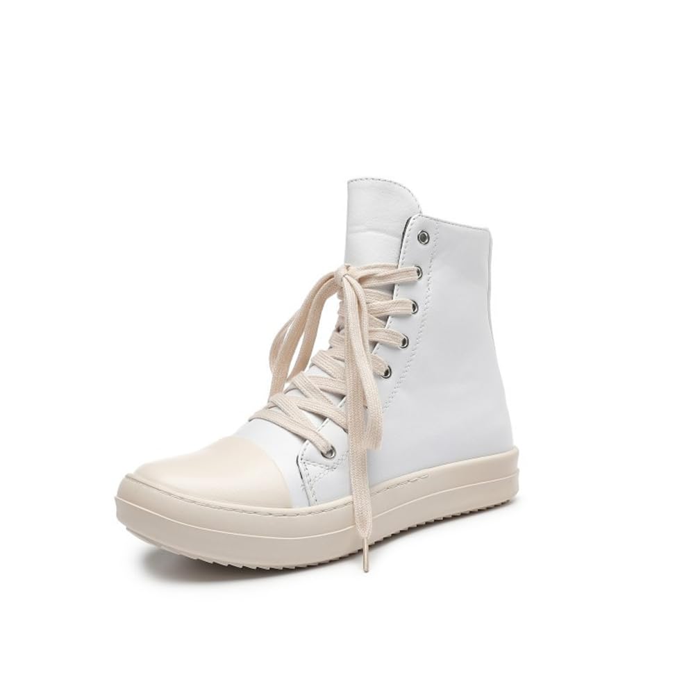 White Board Sneakers - Round Toe Casual Sports Shoes with Thick Sole | Muffin Style Flat Canvas High-Top Shoes for Travel & Walking | Perfect for School, Work & Outdoor Activities