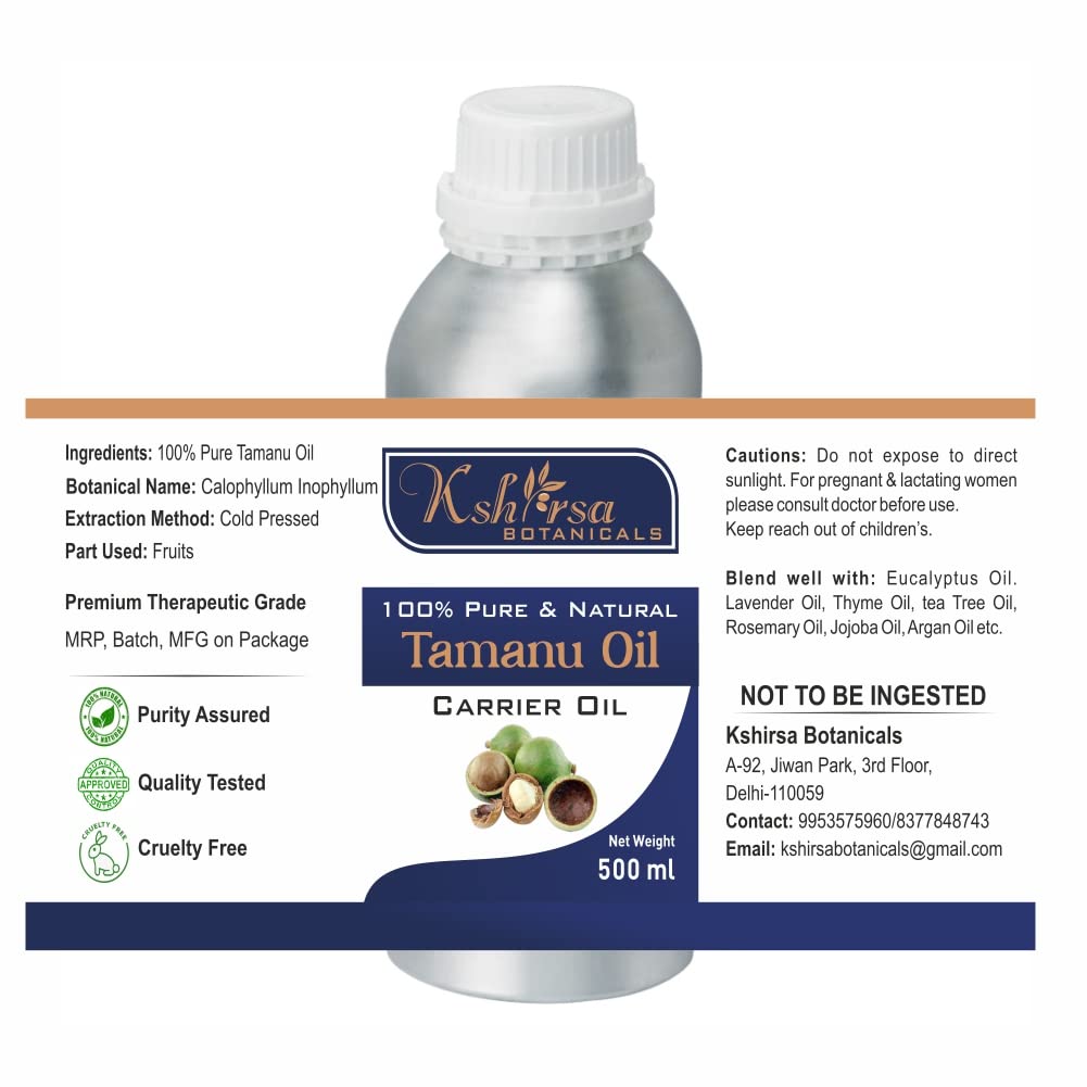 Pure & Natural Tamanu Oil (Calophyllum Inophyllum) - 500ml Organic Cold-Pressed Oil for Skin Care, Hair Growth & Wound Healing | Face Moisturizer, Scalp Treatment & Massage Oil for Dry Skin & Damaged Hair