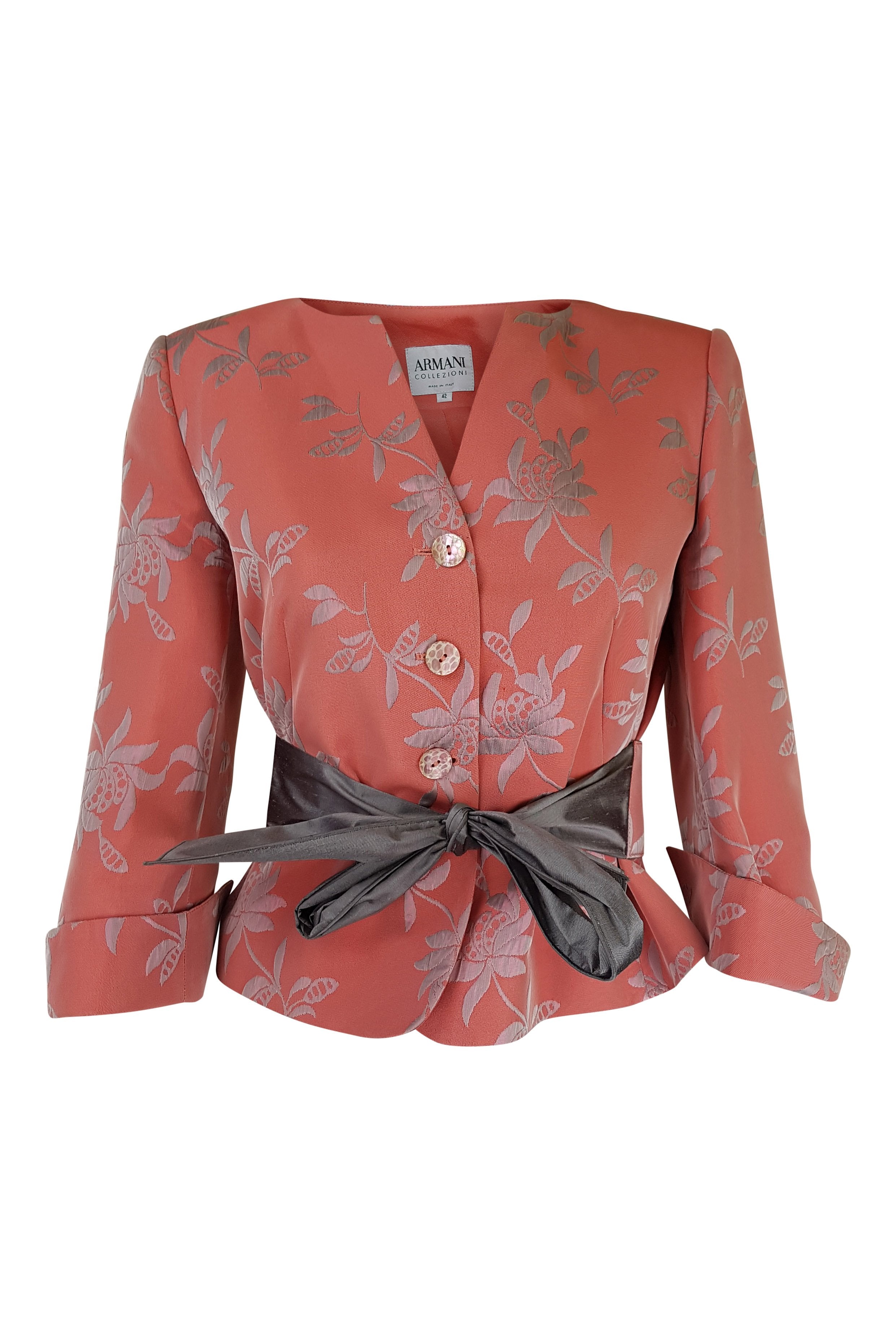 ARMANI Collezioni Women's Silk Blend Pink Floral Print Blazer Jacket Size 6 - Elegant Office Wear & Spring Wedding Attire