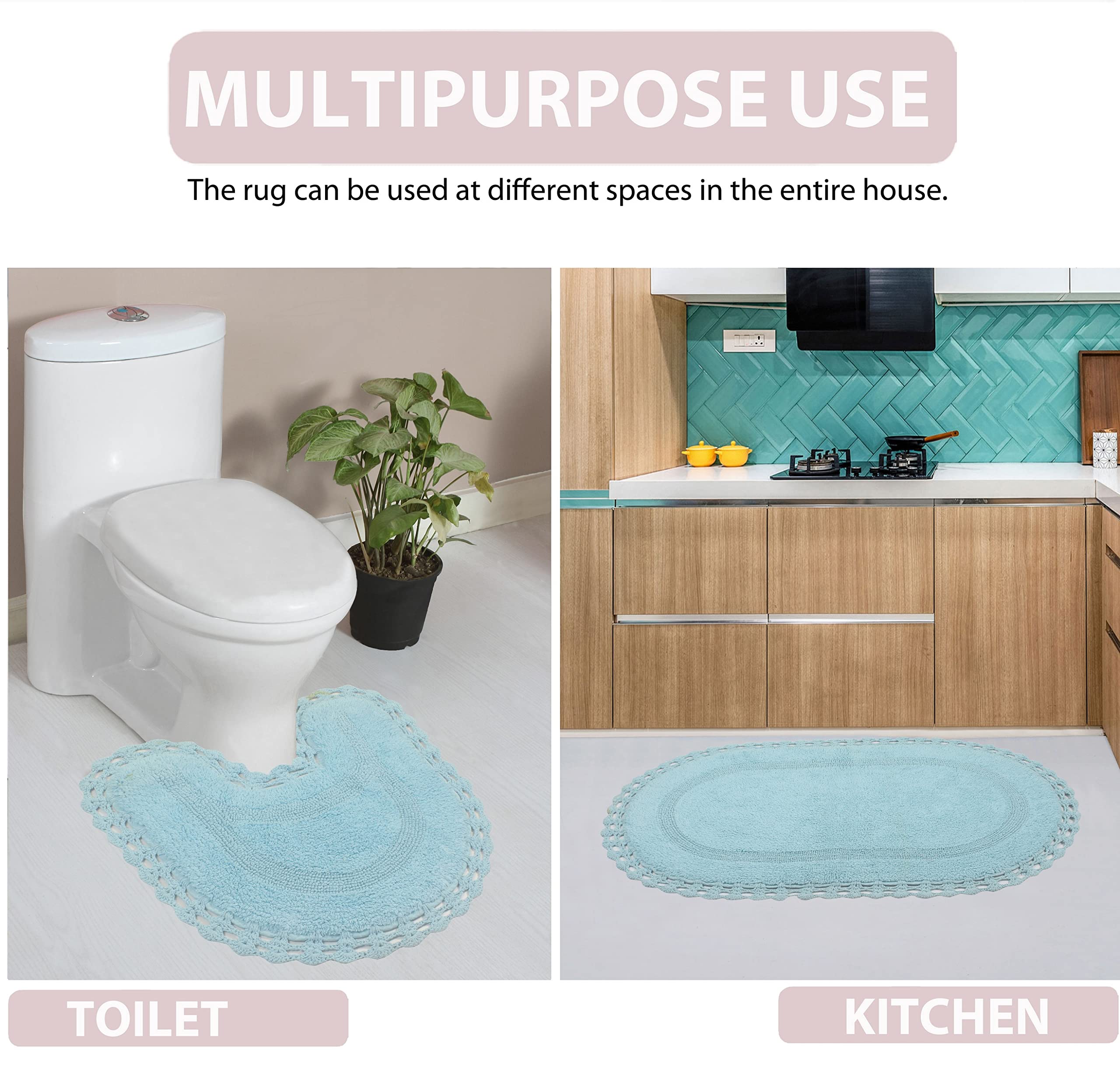 Home Weavers Hampton Crochet Reversible Bath Mat Set - 100% Cotton Washable Bathroom Rug, Ultra Soft & Absorbent Non-Slip Bath Mat for Bathroom & Kitchen, 17